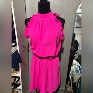 Vibrant Pink Ruffle Halter Dress